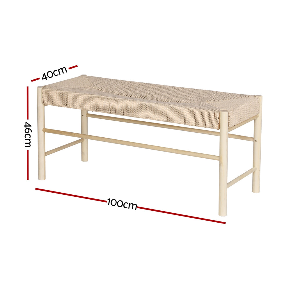 Artiss Dining Bench Paper Rope Seat Wooden Chair 100cm