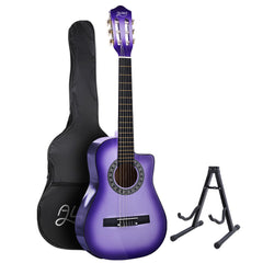 Alpha 34 Inch Classical Guitar Wooden Body Nylon String w/ Stand Beignner Purple