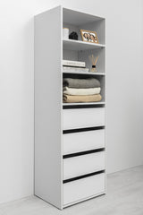 GENEVA THREE SHELF/FOUR DRAWER BUILT IN WARDROBE - SLIM SHAKER - WHITE