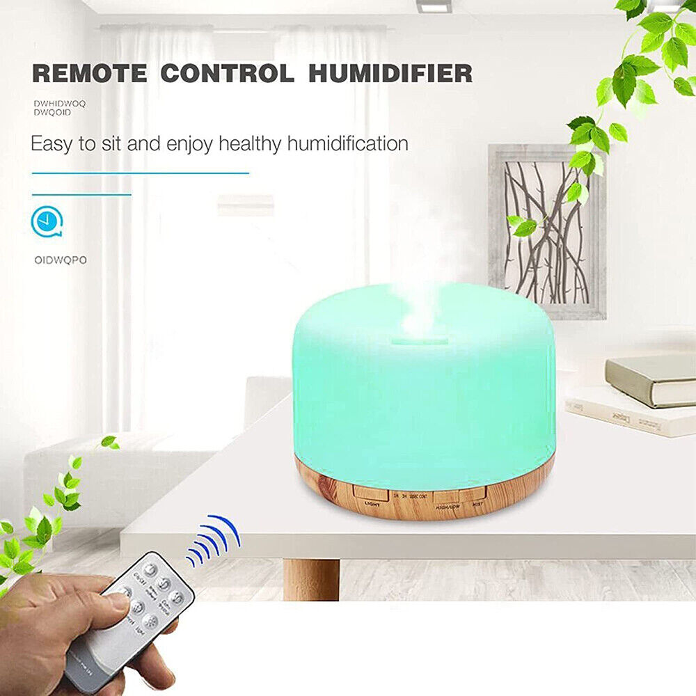 Aroma Aromatherapy Diffuser LED Oil Ultrasonic Air Humidifier Purifier 500ML Wood Grain