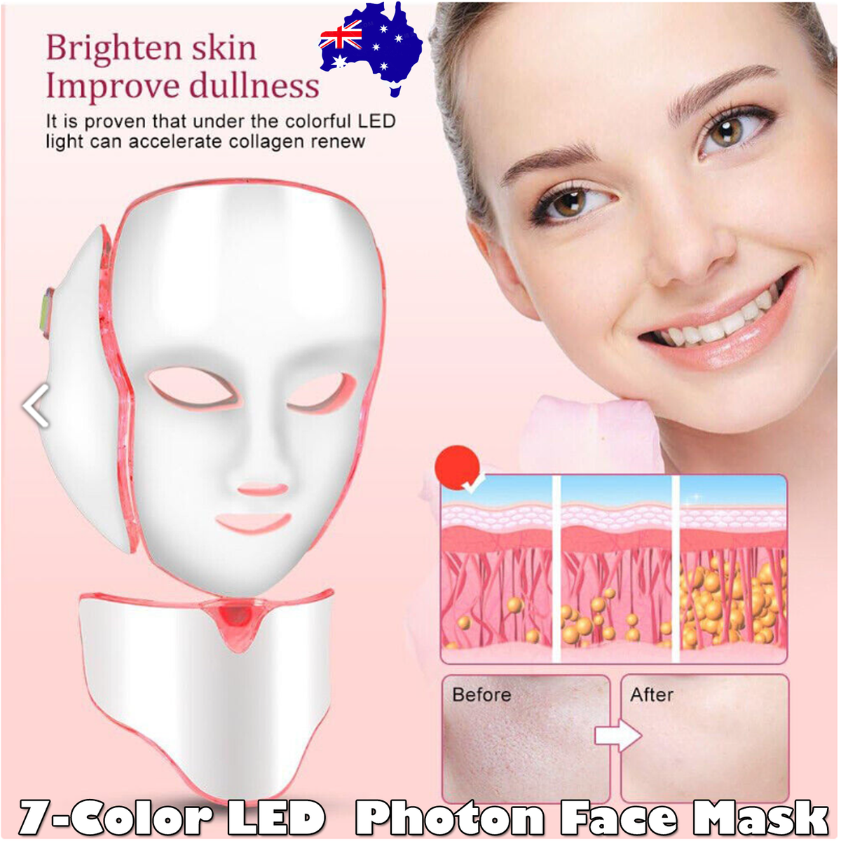 7-Color LED Light Photon Face Mask Neck Rejuvenation Skin Facial Wrinkle Therapy