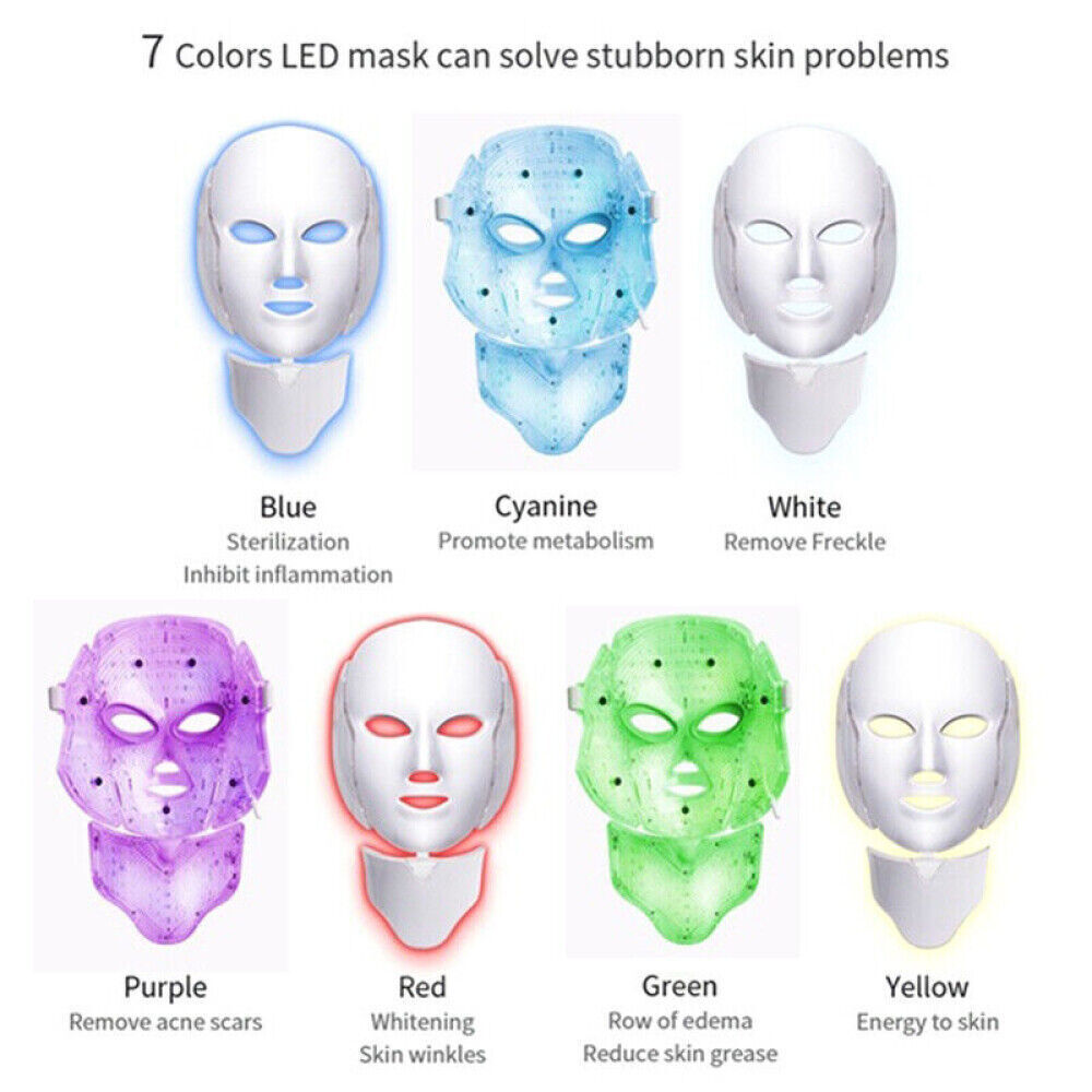 7-Color LED Light Photon Face Mask Neck Rejuvenation Skin Facial Wrinkle Therapy