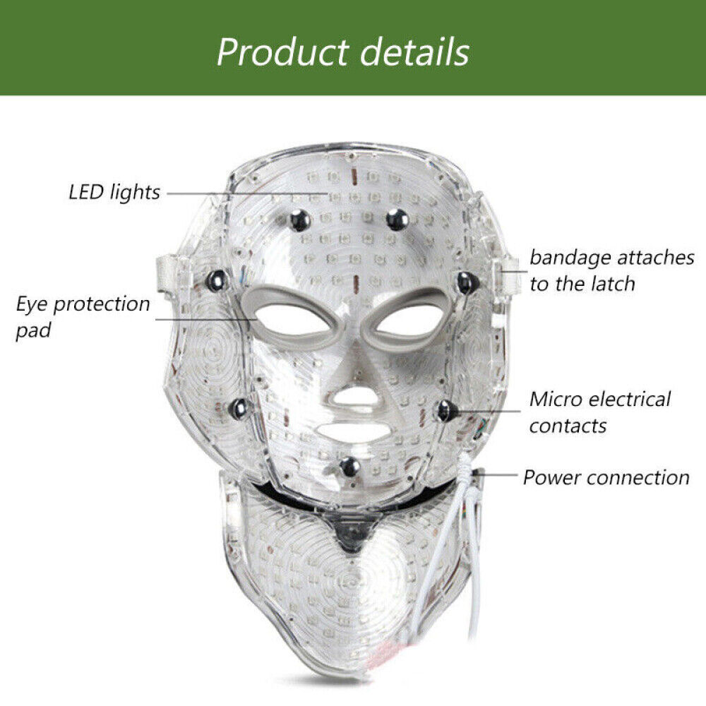 7-Color LED Light Photon Face Mask Neck Rejuvenation Skin Facial Wrinkle Therapy