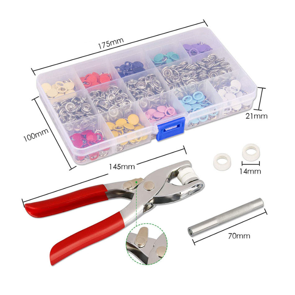 100Pcs Metal Sewing Buttons Press Stud Snap Fastener Kit Plier Snap On Tool DIY