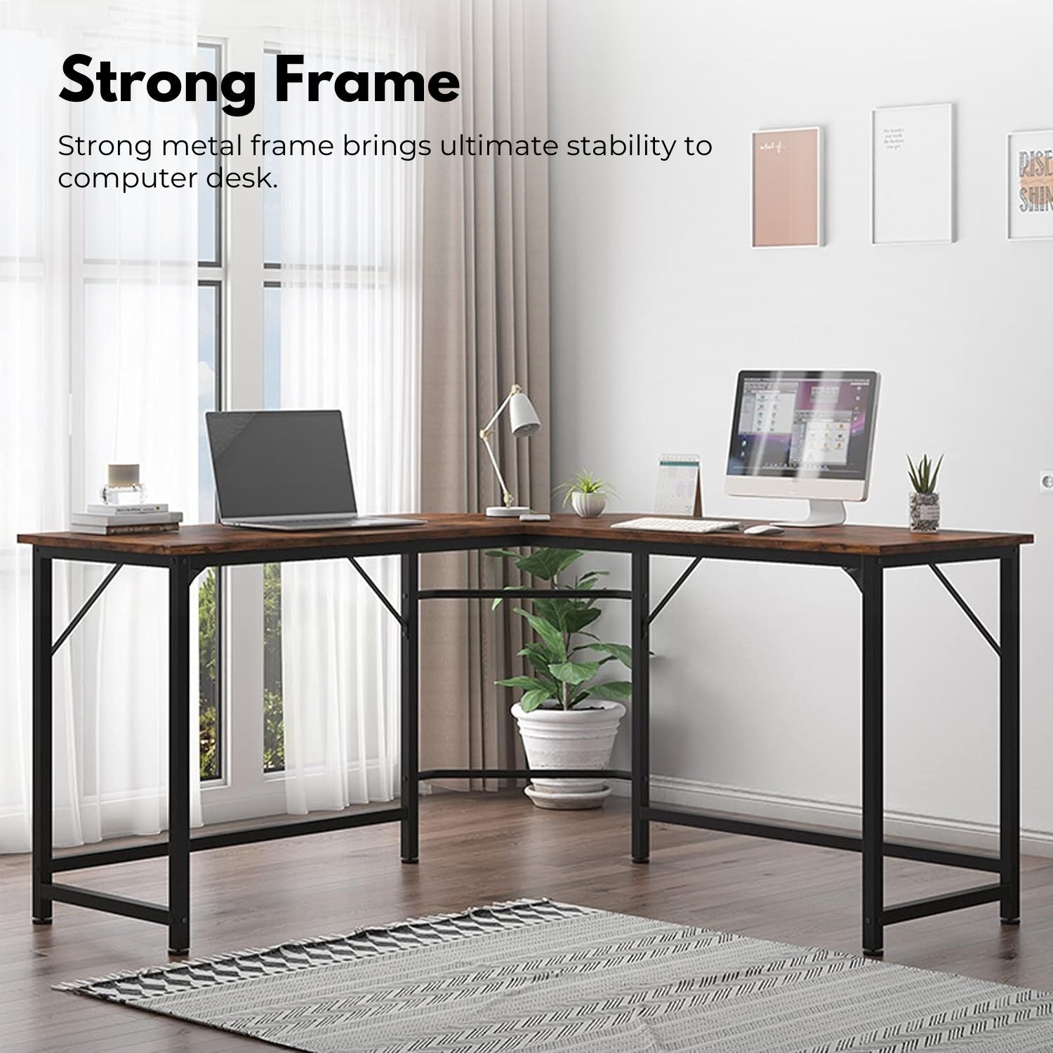 EKKIO L-Shaped Corner Computer Desk with CPU Stand (Brown) EK-CD-102-LR