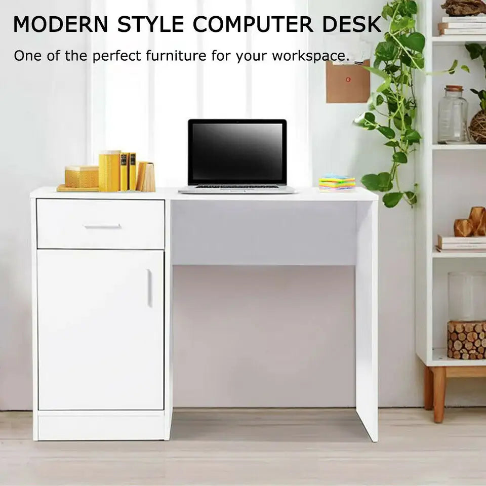 EKKIO Office Computer Desk with 1 Drawer (White) EK-CD-100-LD
