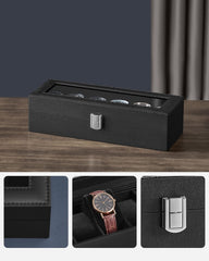 SONGMICS Watch Box for 6 Watches with Glass Lid and Removable Watch Pillows Black Synthetic Leather Grey Lining JWB06BK