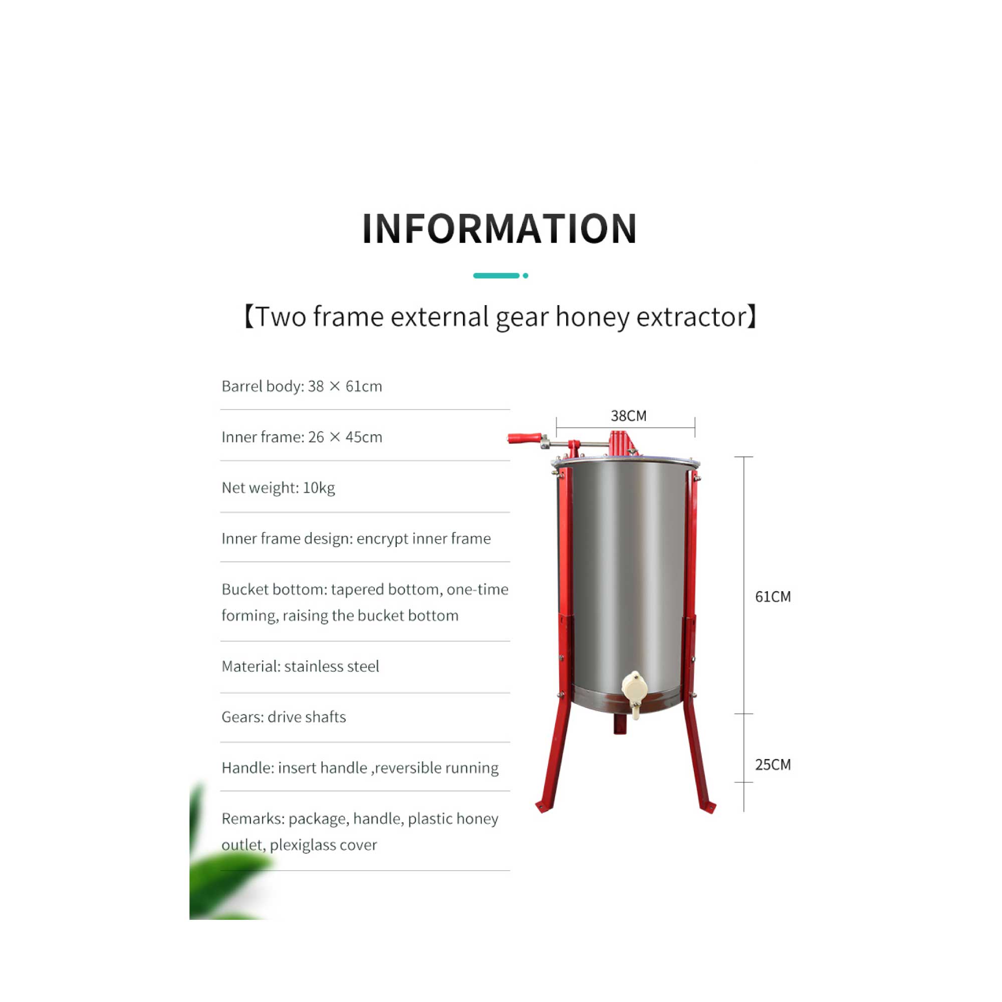 2 Frame Honey Extractor Stainless Manual Spinner Crank Honey Bee Hive Beekeeping