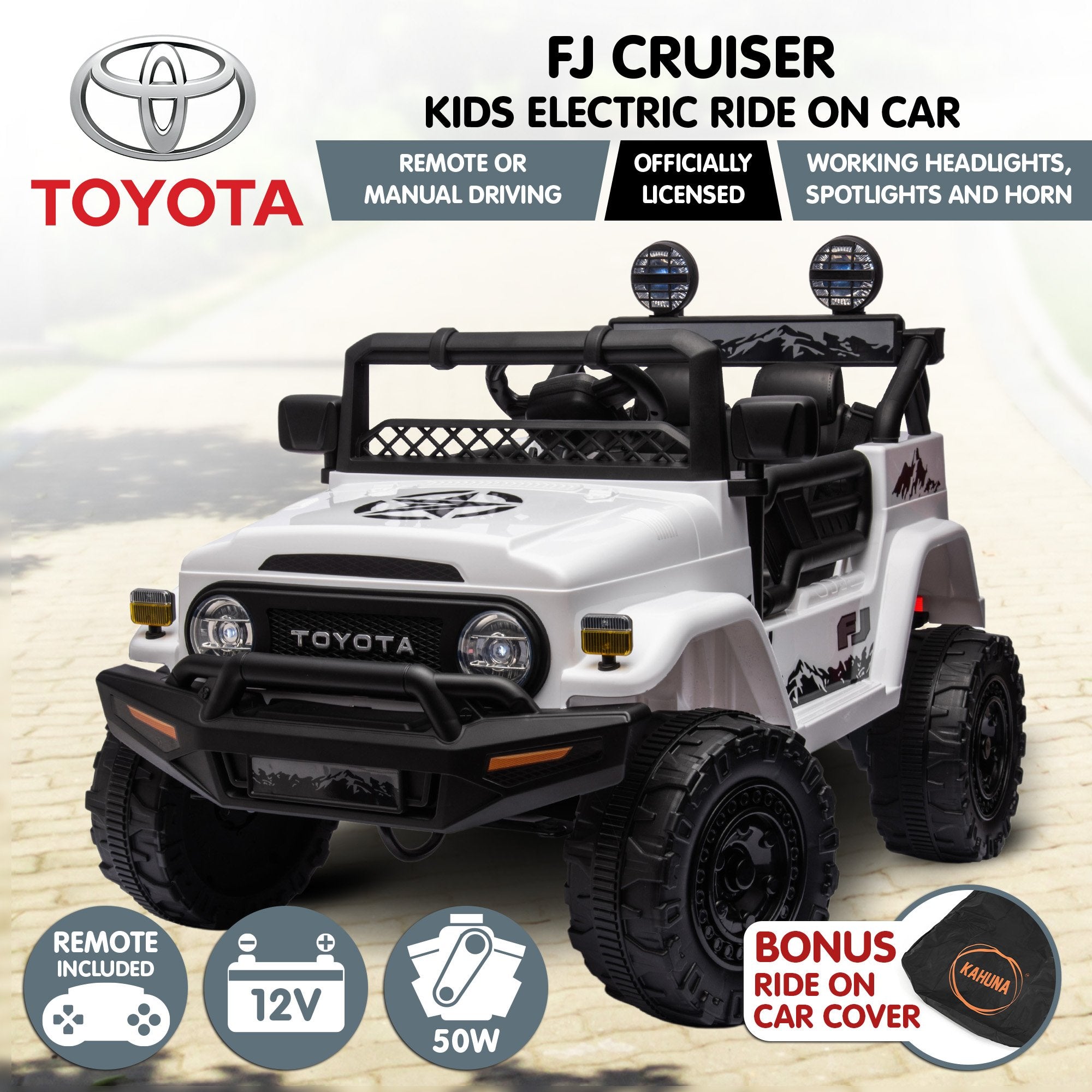 Kahuna Authorized Toyota Electric Kids Ride-on Car Fj Cruiser - White