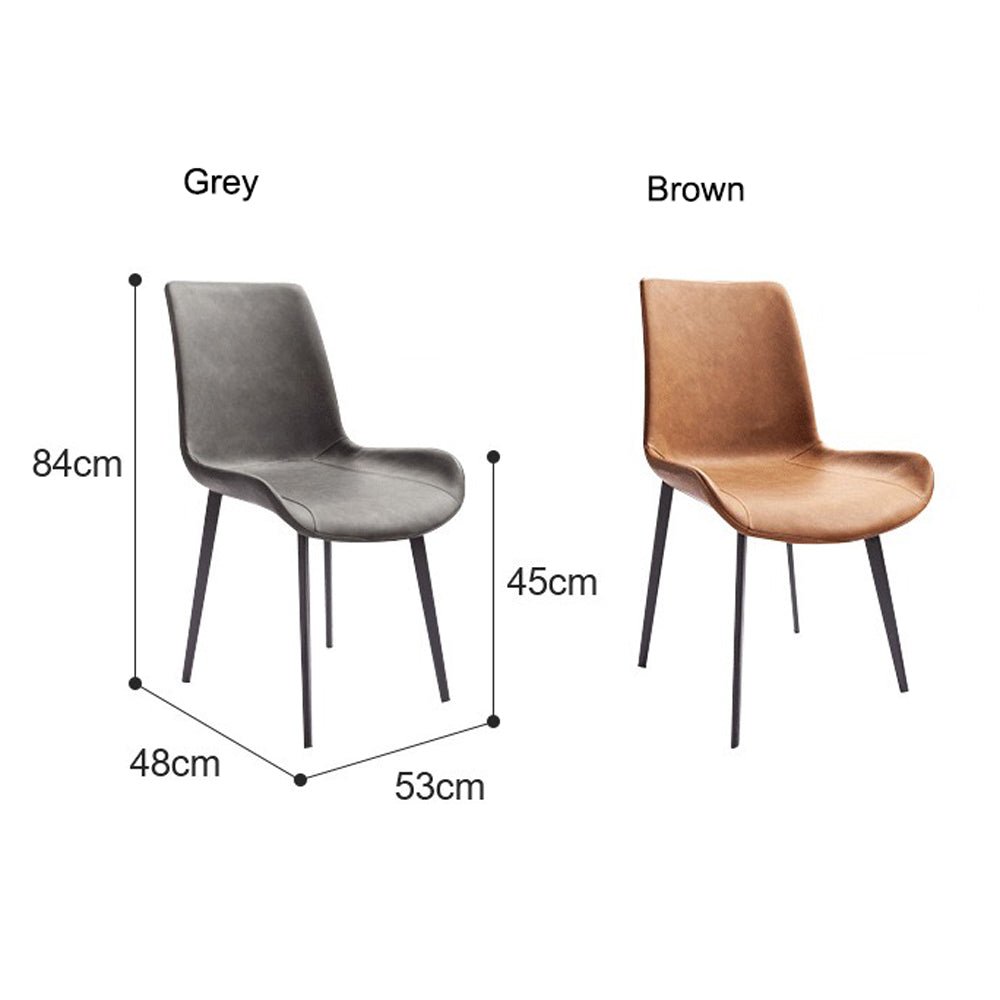 Minimal List Dining Chairs PU Retro Chair Cafe Kitchen Modern Metal Legs x 2 Brown