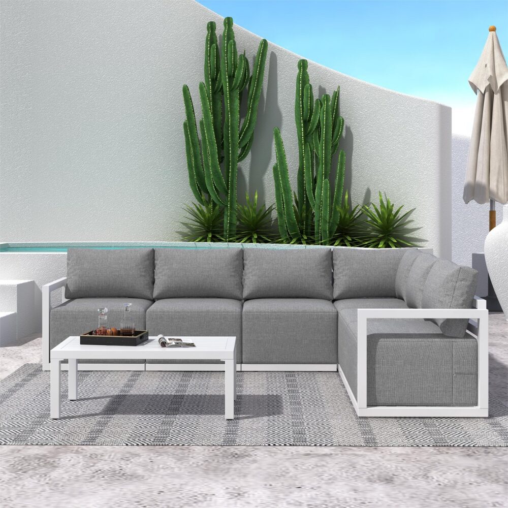 Alfresco Contemporary All-Weather Lounge Set – White