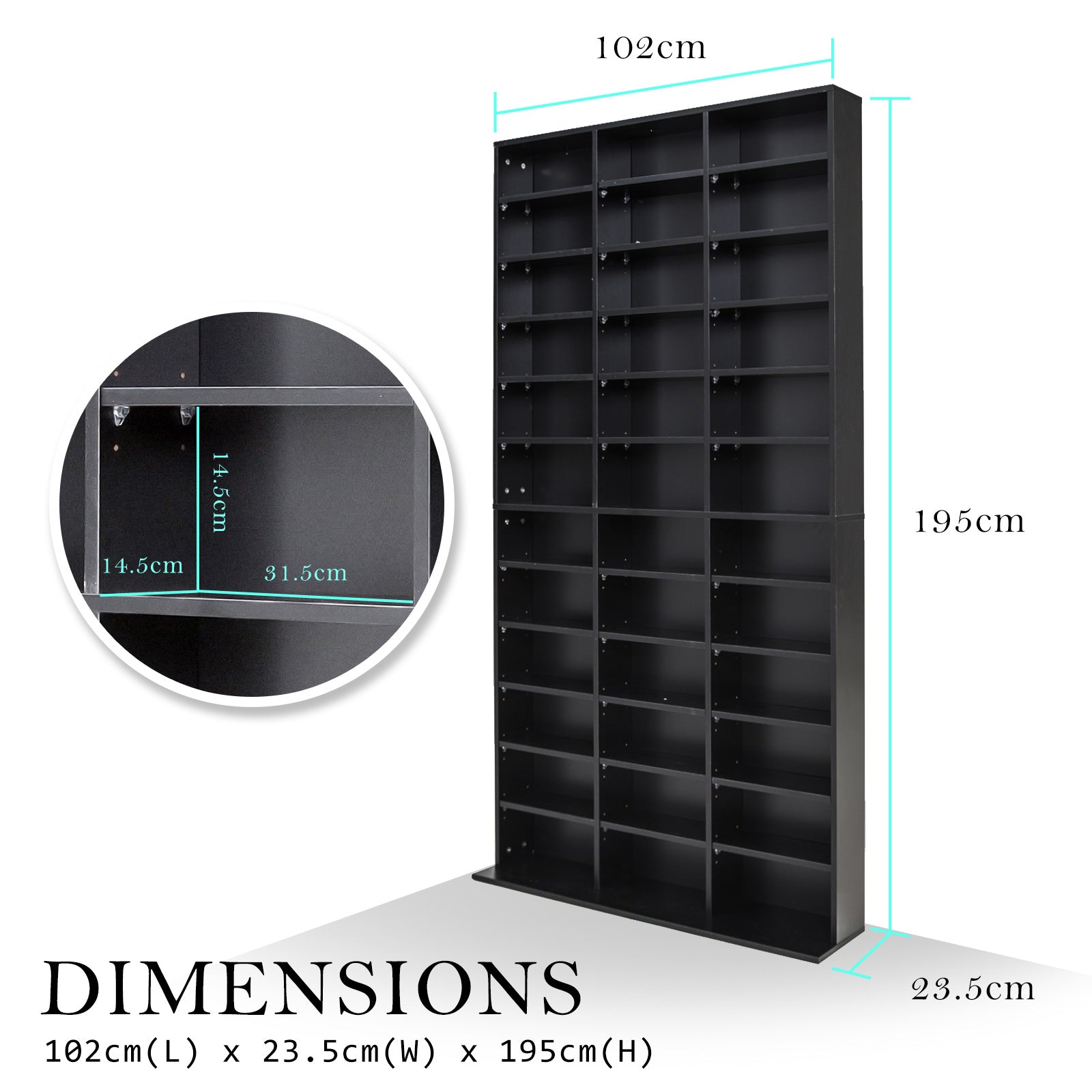 Adjustable Shelves CD DVD Bluray Media Book Storage Cupboard BLACK