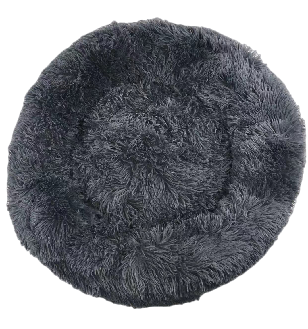 YES4PETS Large Round Calming Plush Cat Dog Bed Large Comfy Puppy Fluffy Bedding Dark Grey