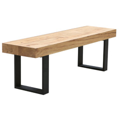Ethan 150cm Dining Table Bench Seat Veneer Solid Oak Top Metal Leg - Natural