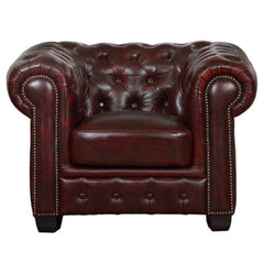 Max Chesterfield Armchair Single Seater Sofa Genuine Leather Antique Red
