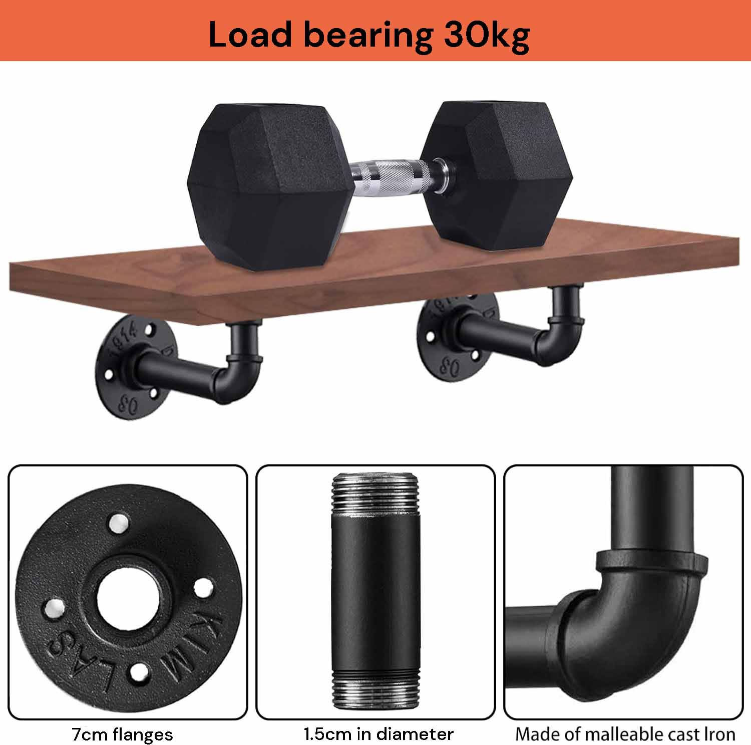 4PCS Pipe Floating Shelf Bracket Industrial Pipe Shelf Bracket Mounting Bracket Storage Racks Decor