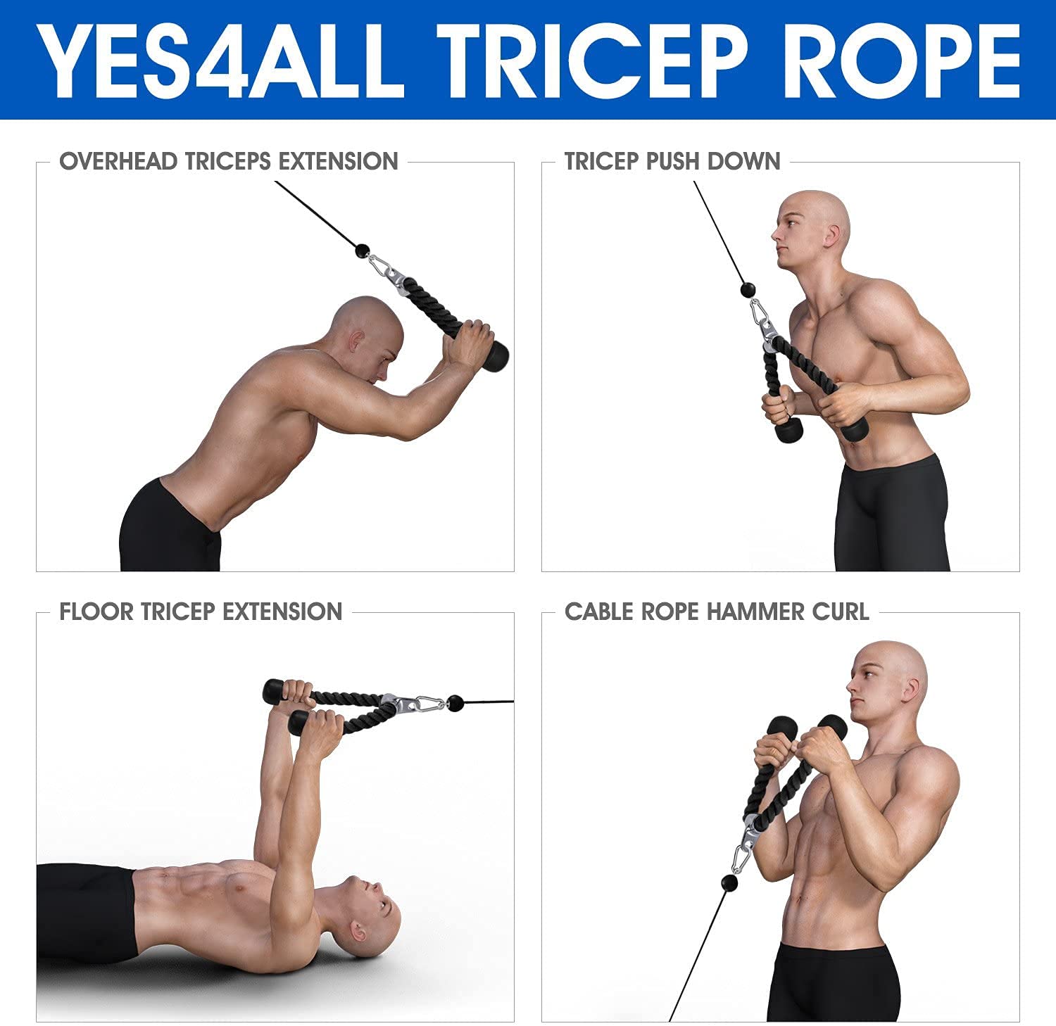 Tricep Rope Fitness Gym Pulley Pull Down Rope Cable Machine Attachment Pull down Rope