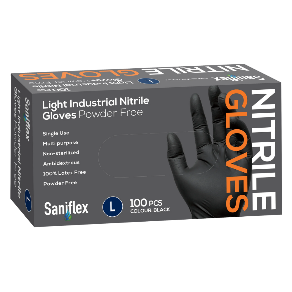 Saniflex Light Industrial Black Nitrile Gloves 100 Pack - Large