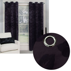 Belmondo Provincial Pair of Eyelet unlined Jacquard Curtains 120 x 220cm each Aubergine