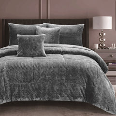 Ramesses Waffle Fleece Frost Grey 3 Pcs Comforter Set Queen