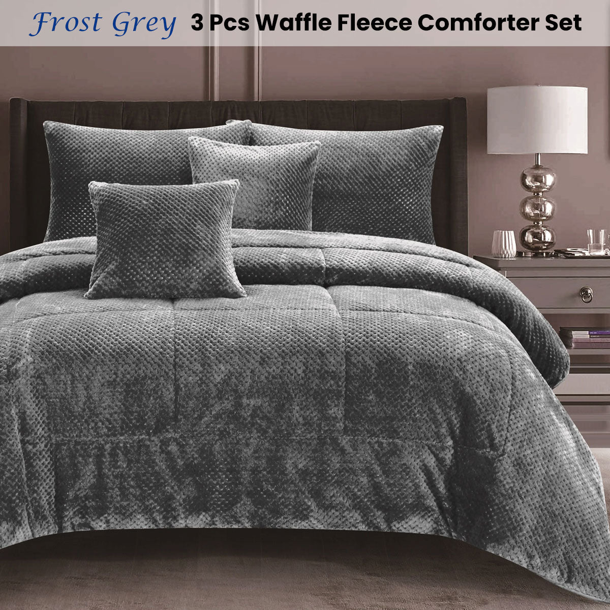 Ramesses Waffle Fleece Frost Grey 3 Pcs Comforter Set Queen