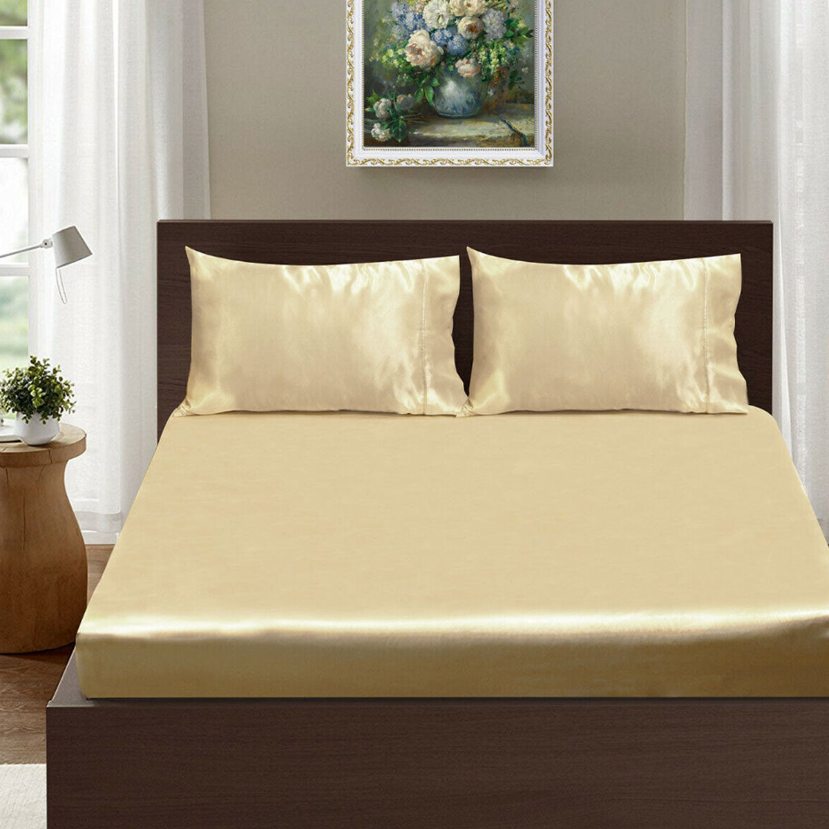 Ramesses Casablanca Satin Fitted Sheet Combo Set Champagne Queen