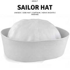 Adult White Sailor Hat Marine Unisex Gob Captain Navy Hen's Night Doughboy Cap