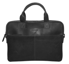 Futura Mens Slimline Leather Laptop Bag School Work Satchel Shoulder Strap - Black