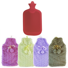 2L HOT WATER BOTTLE with Hearts Fleece Cover Winter Warm Natural Rubber Bag