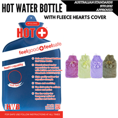 2L HOT WATER BOTTLE with Hearts Fleece Cover Winter Warm Natural Rubber Bag