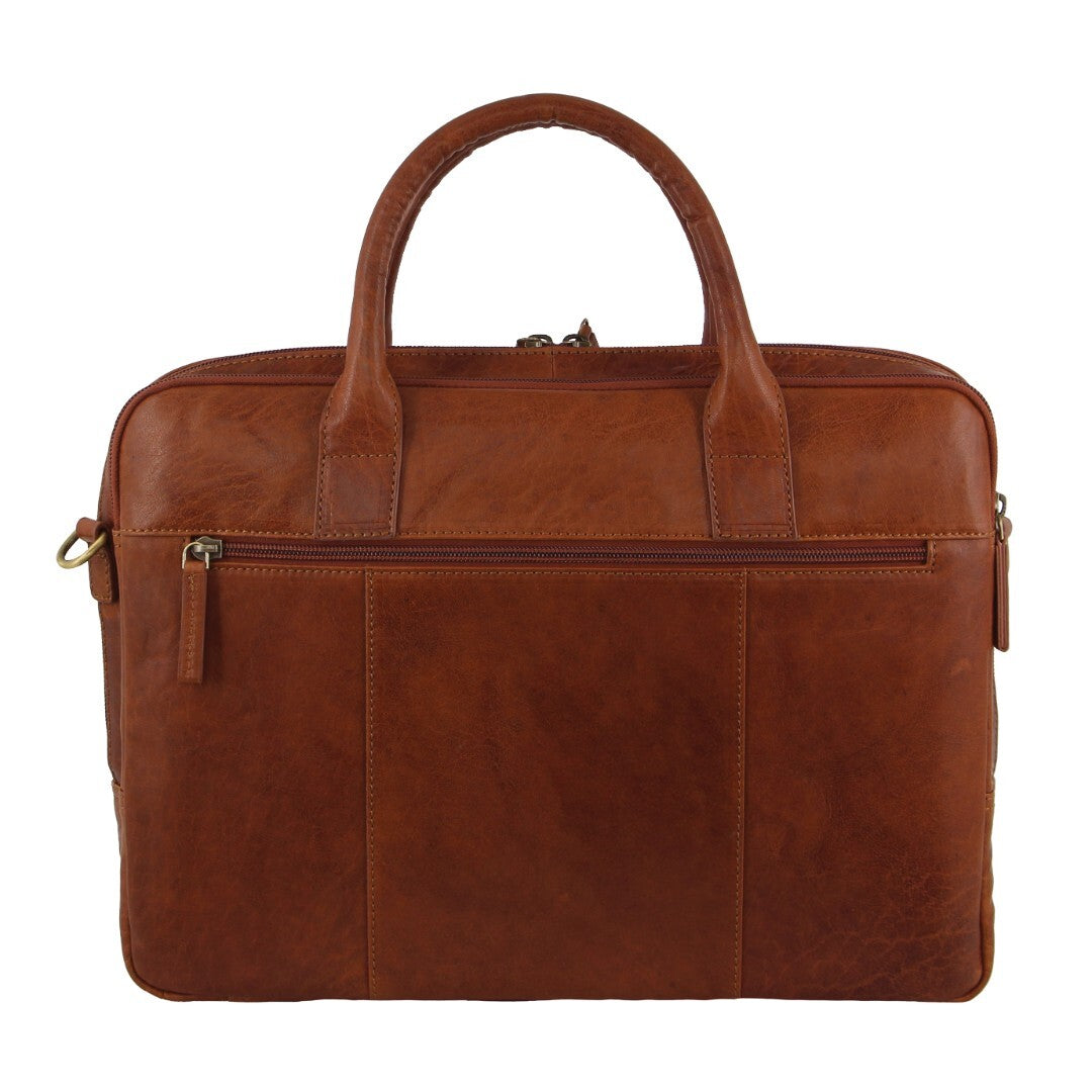 Pierre Cardin Leather Multi-Compartment Business Laptop Bag - Tan