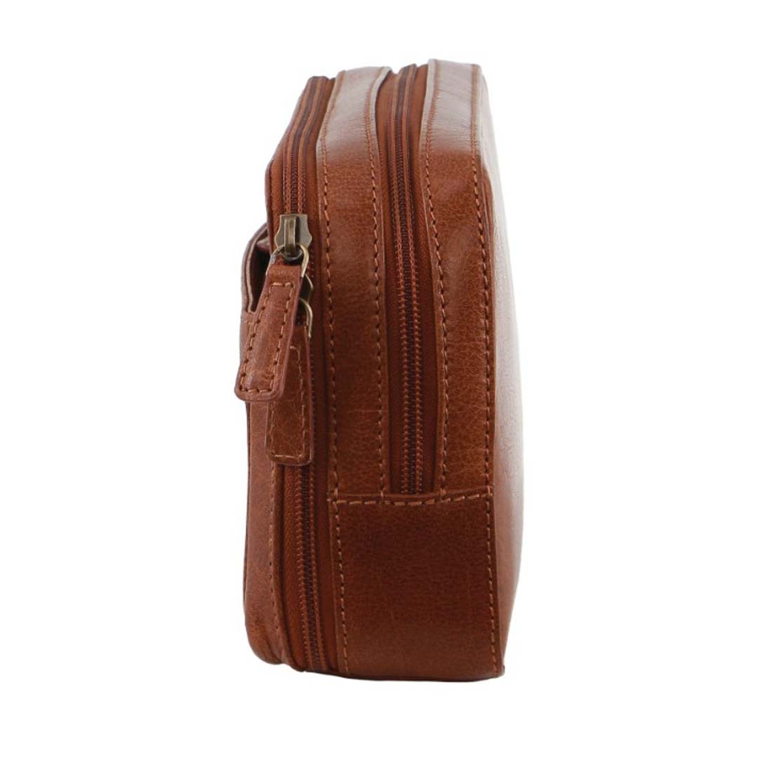 Pierre Cardin Mens Leather Toiletry Bag Travel Organizer Wash Case - Tan