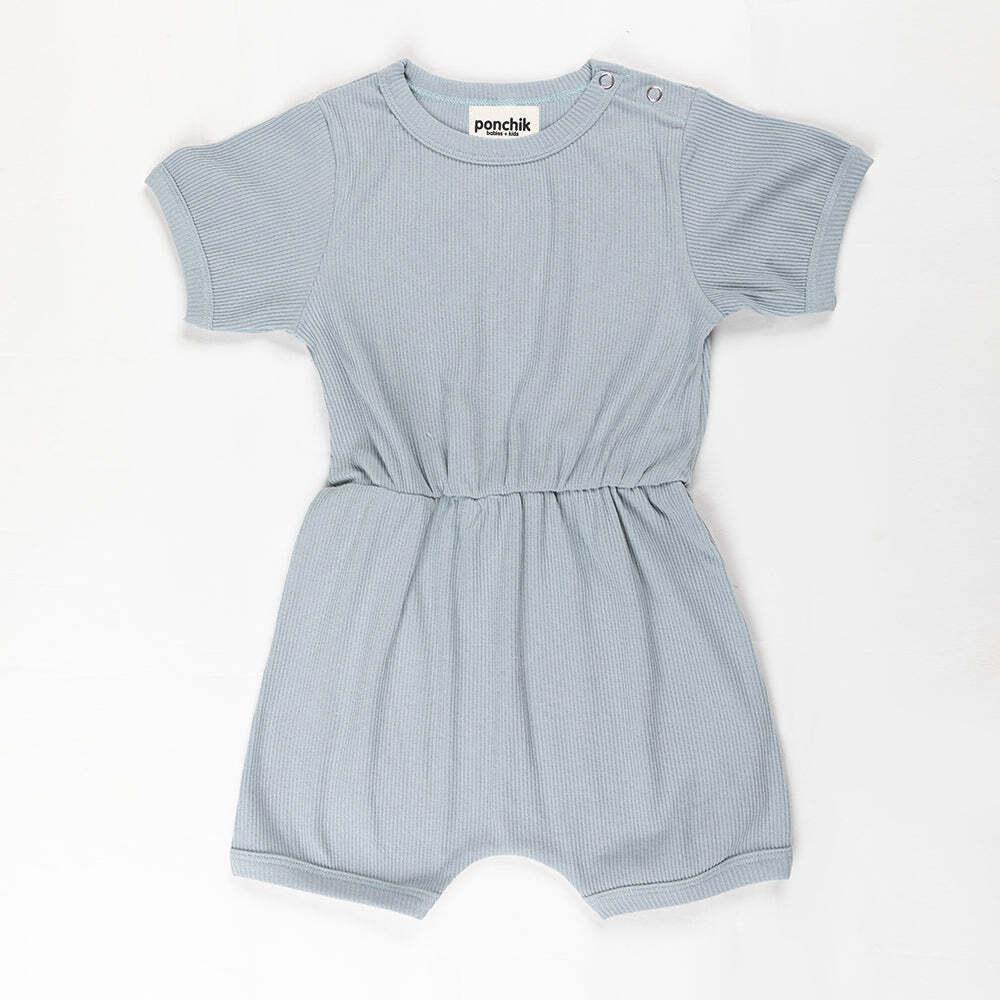 Ponchik Babies + Kids - Ribbed Cotton Romper - Capri Blue - 0-3 months