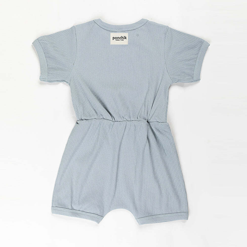 Ponchik Babies + Kids - Ribbed Cotton Romper - Capri Blue - 0-3 months