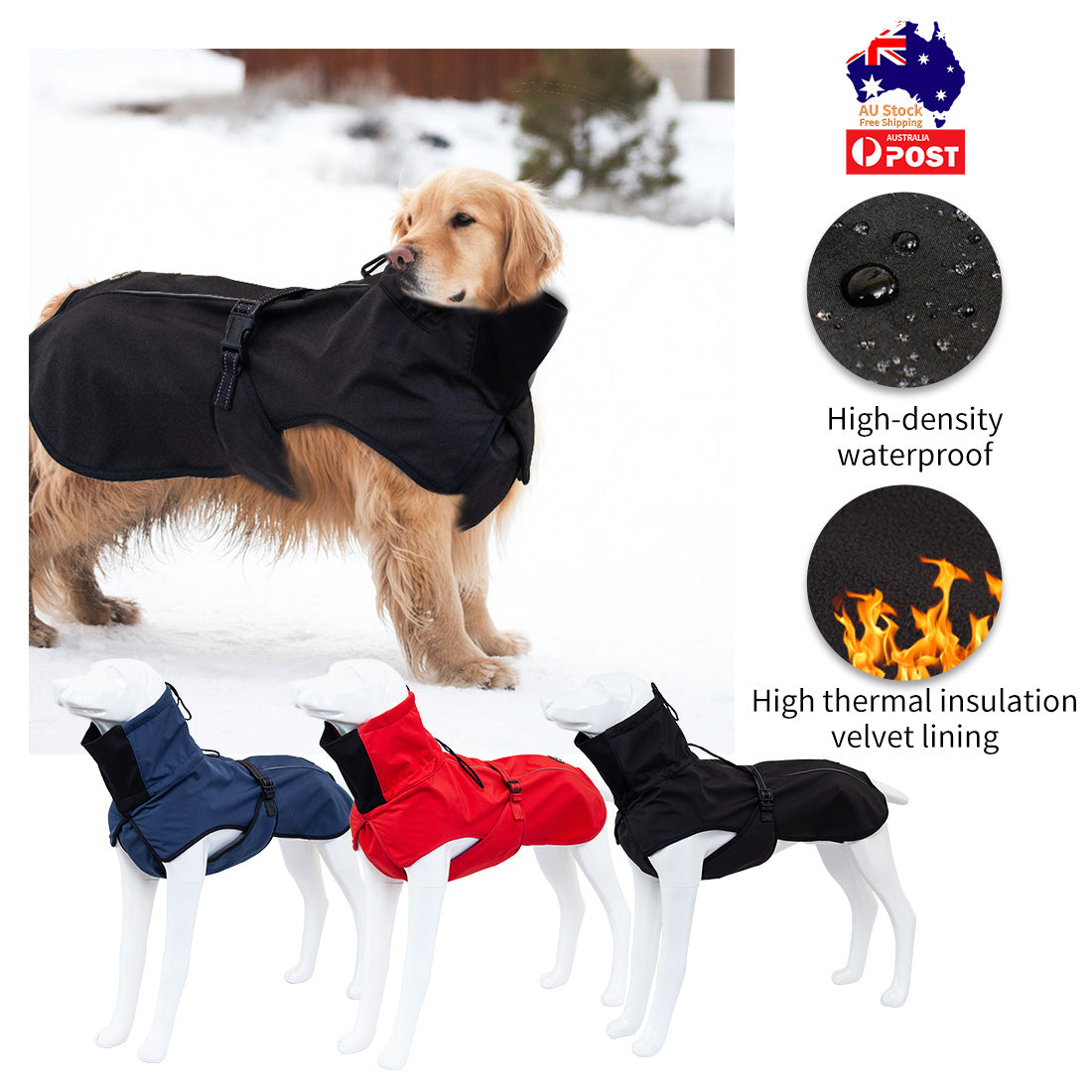 Pet Dog Raincoat Poncho Jacket Windbreaker Waterproof Clothes with Harness Hole-L-Red