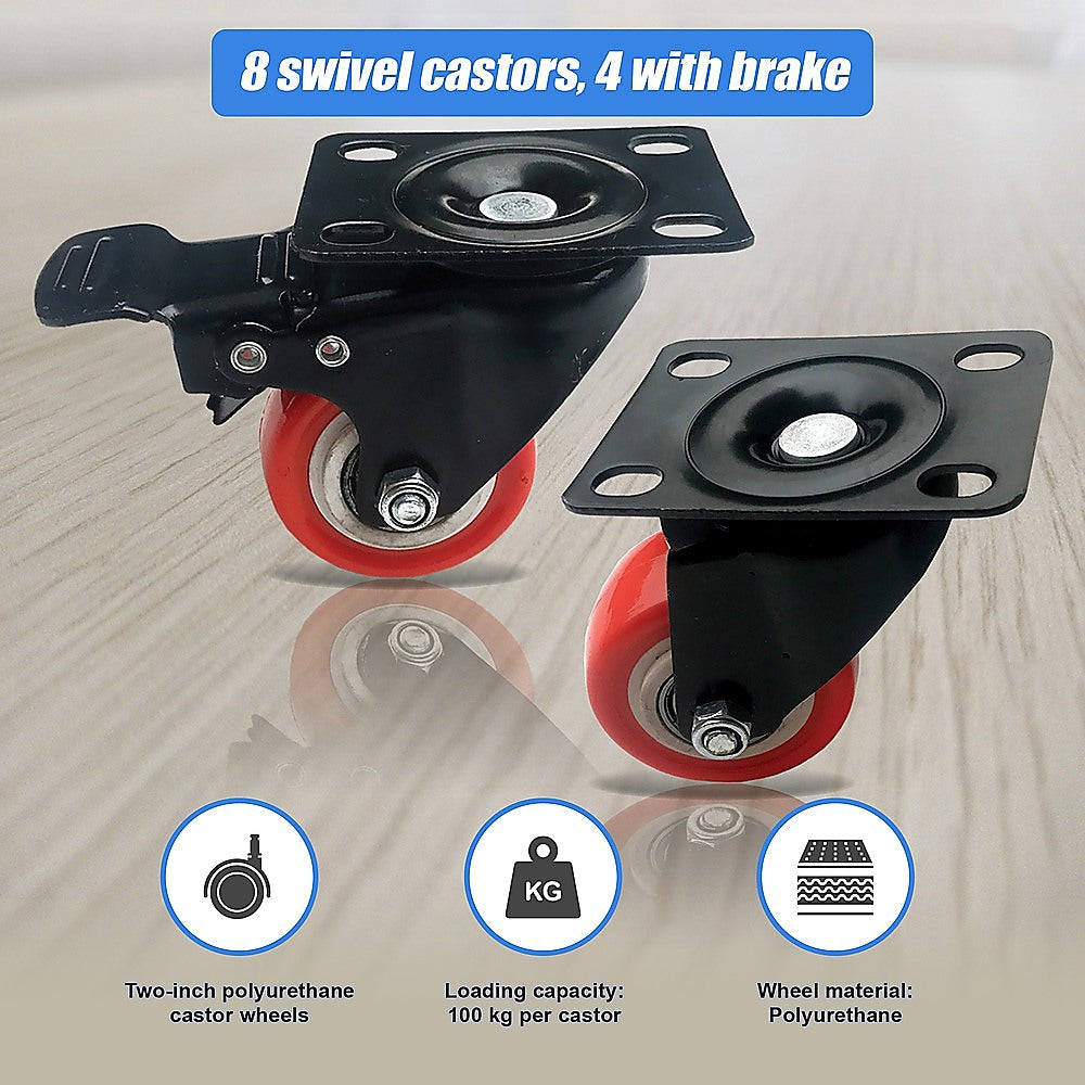 8 x 2" Polyurethane Castor Wheels - Swivel and 4 with brake