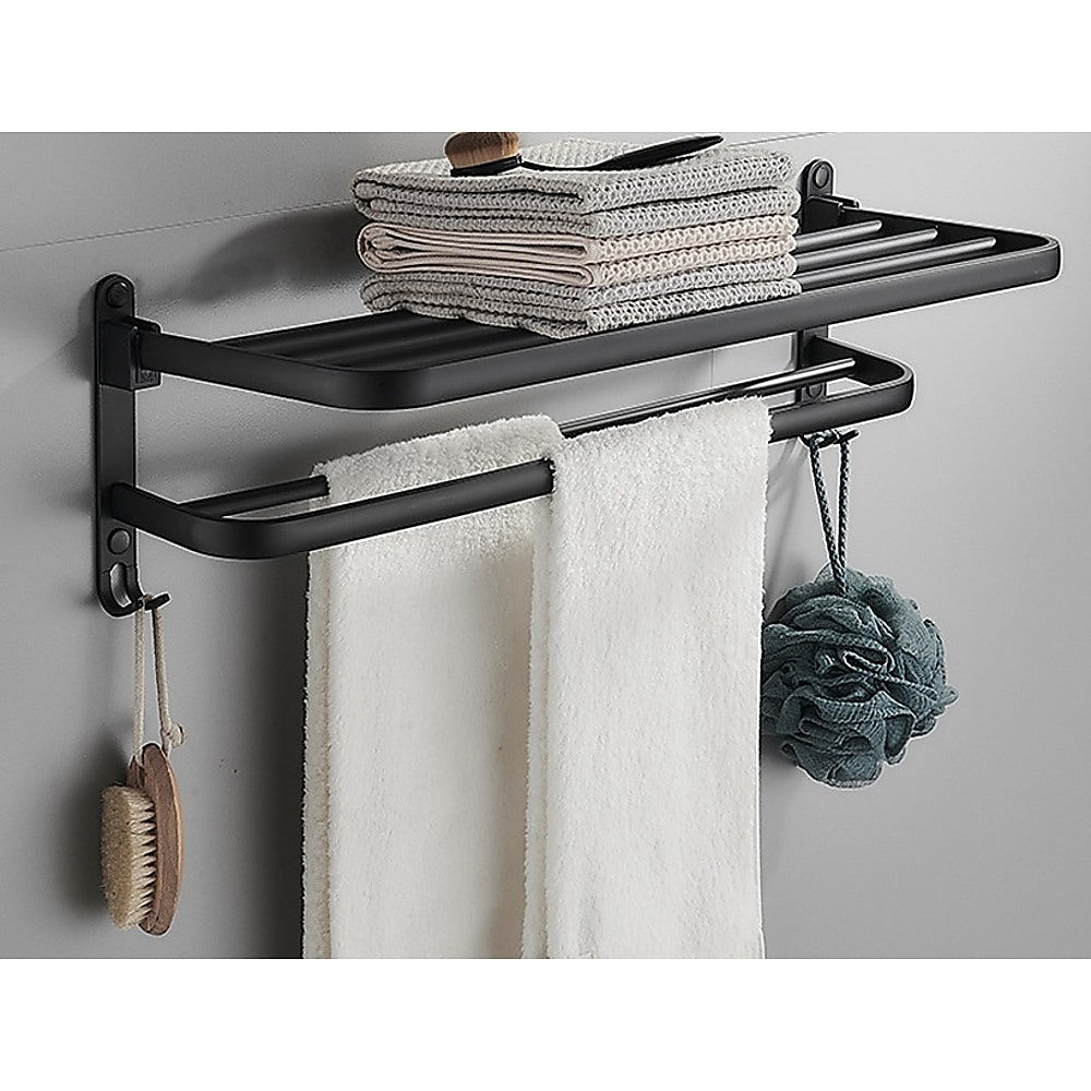 Towel Rack Folding Holder with Hook Accessories Wall Hanger Aluminium Bar Shelf