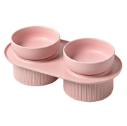 Ribbed Ceramic Double Pet Bowl 3pc Set - Emerald