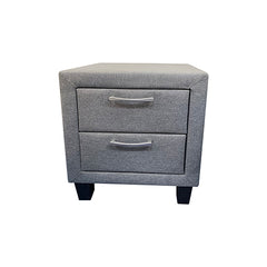 4 Pieces Storage Bedroom Suite Upholstery Fabric in Light Grey with Base Drawers King Size Oak Colour Bed, Bedside Table & Tallboy