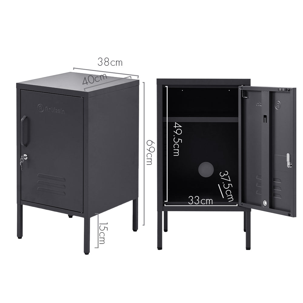ArtissIn Bedside Table Metal Cabinet - MINI Black