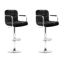 Artiss 2x Bar Stools Leather Gas Lift w/Armrest Black