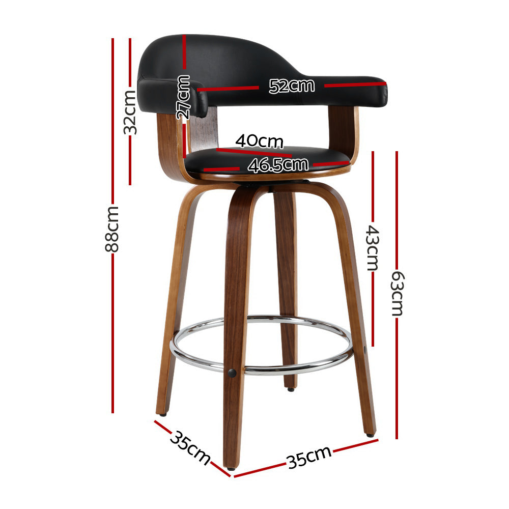 Artiss 2x Bar Stools Leather Seat Wooden Legs