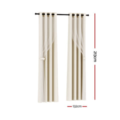 Artiss 2X 132x213cm Blockout Sheer Curtains Beige