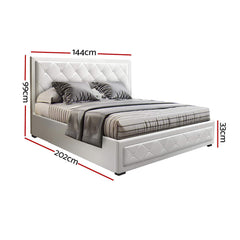 Artiss Tiyo Bed Frame PU Leather Gas Lift Storage - White Double