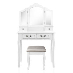 Artiss Dressing Table Stool Set Foldable Mirror White