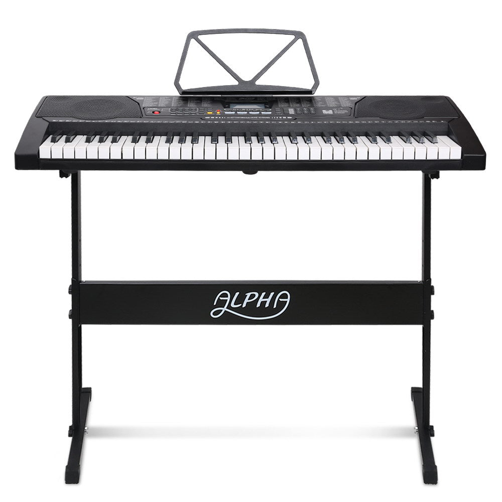 Alpha 61 Keys Electronic Piano Keyboard Digital Electric w/ Stand Lighted Black