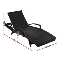 Gardeon 2PC Sun Lounge Wicker Lounger Outdoor Furniture Beach Chair Patio Adjustable Cushion Black