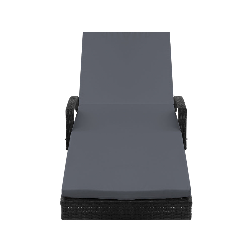 Gardeon 2PC Sun Lounge Wicker Lounger Outdoor Furniture Beach Chair Patio Adjustable Cushion Black