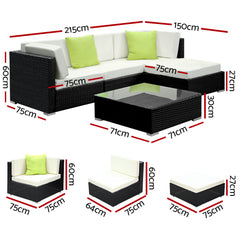 Gardeon 5-Piece Outdoor Sofa Set Wicker Couch Lounge Setting Cover