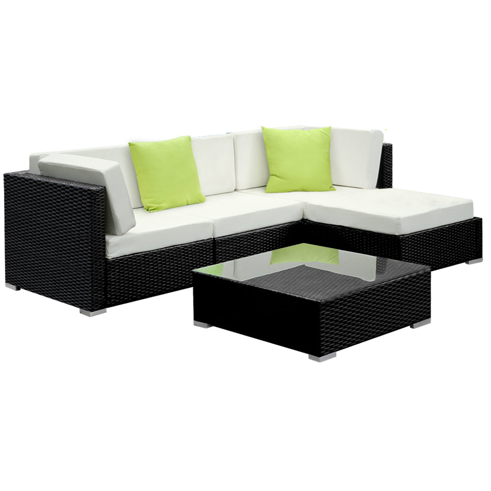 Gardeon 5-Piece Outdoor Sofa Set Wicker Couch Lounge Setting Cover